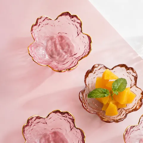 Petit Plat à Sauce en Verre Martelé Style Japonais Fleur de Cerisier Bord Doré Forme de Coeur Bol à Tremper pour Cuisine Maison Fête Décoration