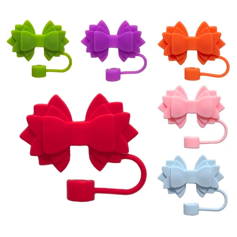 Couvre Paille en Silicone Nœud Capuchon Anti Poussière Fleur pour Pailles Topper de Paille Décoratif Réutilisable pour Gobelets
