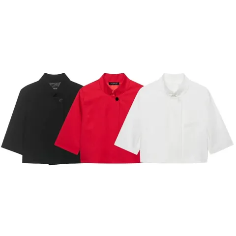 Giacca Blazer Cropped da Donna a Maniche Corte Minimalista Tinta Unita in Acrilico Monopetto Collo Alto Giacca da Completo Casual