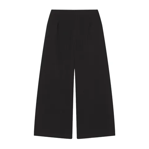 Women High Waist Wide Leg Pants Fashion Casual Solid Black Trousers With Gold Metal Buckle Decoration Streetwear Bottoms