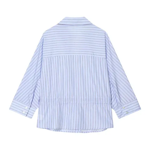 Damen Casual Gestreiftes Langarm Hemd Modische Schleife Taille Knopfleiste Bluse Büro Lady Elegantes Top