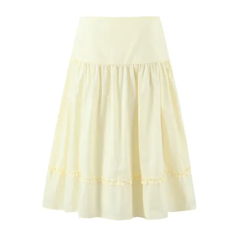 Women High Waist A-Line Mini Skirt With Round Buckle Ruffle Trim Fashion Solid Color Polyester Casual Bottom