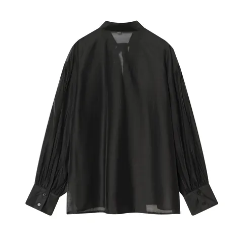 Blusa Elegante de Satén con Lazo para Mujer Camisa de Moda Holgada de Manga Larga para Oficina Informal Color Sólido Top de Poliéster