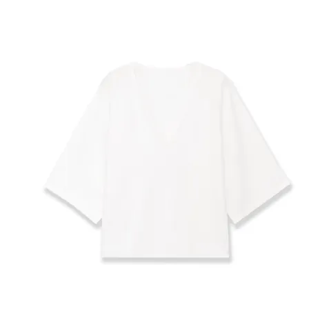 Pull en Tricot Décontracté à Col en V pour Femmes Mode Couleur Unie Haut à Manches Courtes Tricot en Polyester Doux Coupe Ample