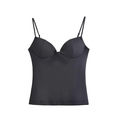 Elegant Women Slim Fit Sculpting Bustier Top Solid Color Spaghetti Strap Padded Camisole Casual Fashion Summer Party Top