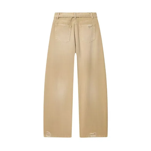 Pantalon Jean Femme Mode Taille Repliée Jambe Droite Taille Haute Kaki Décontracté en Denim pour Streetwear Femme Mode