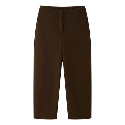 Dames Fashion Gebogen Silhouet Losse Casual Broek Hoge Taille Minimalistisch Effen Kleur Polyester Wollook Broek Voor Dames