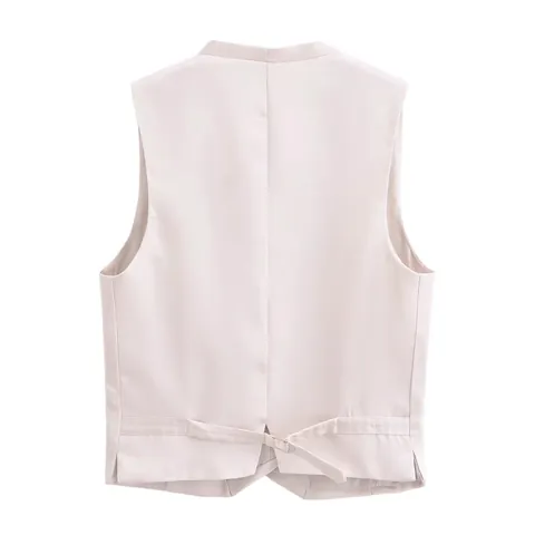 Women Fashion Shawl Lapel Double Breasted Slim Fit Polyester Waistcoat Vest Solid Color Elegant Office Formal Party Wear Top