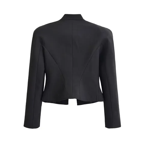 Women's Military Style Slim Fit Blazer Gold Double Breasted Buttons Braided Trim Stand Collar Shoulder Pads Short Jacket