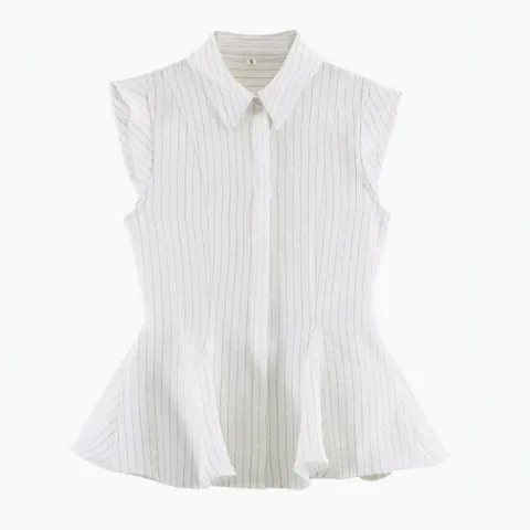 Women Professional Fake Shirt Collar Detachable Striped Peplum Hem Sleeveless Vest Decoration For Sweater Office Elegant Top