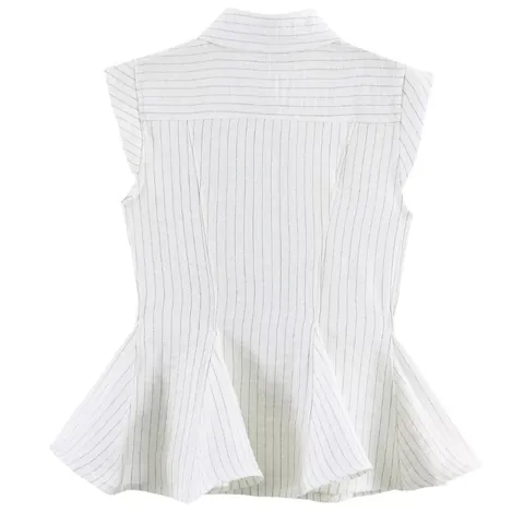 Women Professional Fake Shirt Collar Detachable Striped Peplum Hem Sleeveless Vest Decoration For Sweater Office Elegant Top