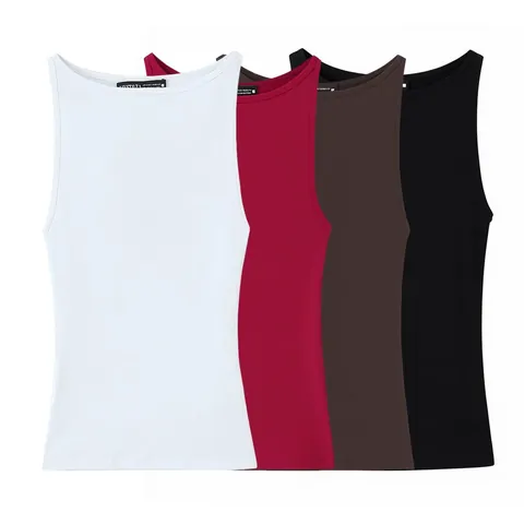 Women Minimalist Sleeveless T-Shirt Solid Color V-Neck Slim Fit Polyester Tank Top Basic Summer Casual Streetwear Top