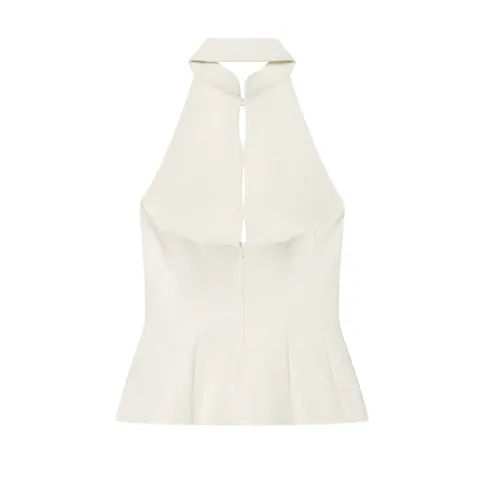 Damen Neckholder Top mit chinesischen Knotenkörnern Weiß Ärmellos Ausschnitt Rückenfrei Mode Slim Fit Weste Top
