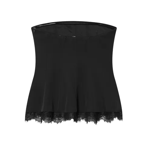 Women Strapless Slim Fit Tube Top Elegant Lace Hem Polyester Solid Color Top Casual Sleeveless Party Top For Ladies