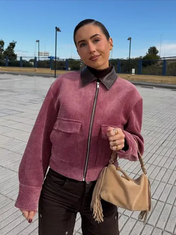 Dames Corduroy Patchwork Jas Mode PU Lederen Kraag Rits Casual Korte Jas Mantel Streetwear Outwear Voor Herfst Lente