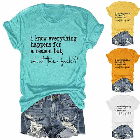 Maglietta in Cotone Casual da Donna con Slogan Umoristico Stampato Girocollo Manica Corta Top Largo Abbigliamento Street Style Quotidiano