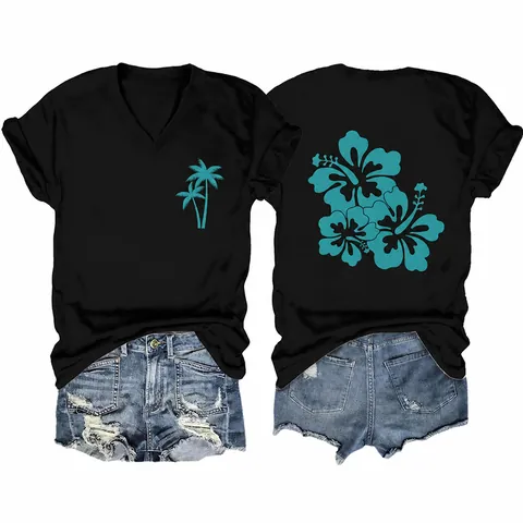 Women's V-Neck Short Sleeve T-Shirt Casual Cotton Blend Summer Graphic Top Life Is Better At The Beach Palm Tree Print
