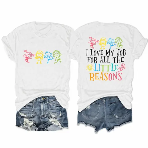 Maglietta da Donna Casual a Girocollo a Maniche Corte Con Slogan a Cartoni Animati I Love My Job Maglia in Misto Cotone