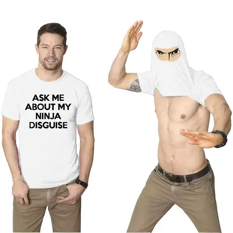 Camiseta Divertida Ask Me About My Ninja Disguise Flip Up para Hombre Algodón Cuello Redondo Manga Corta Graphic Tee Casual Novedad Top