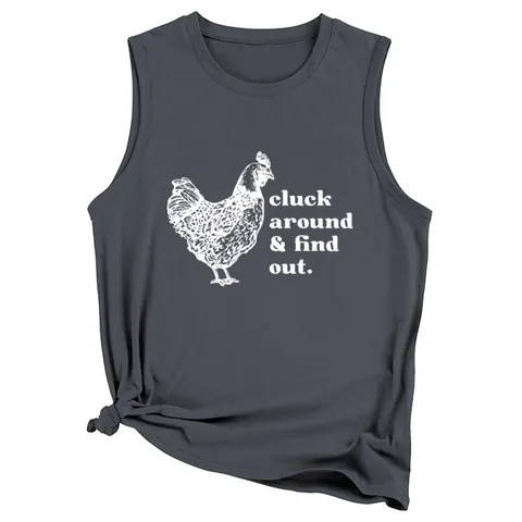 Women Casual Sleeveless T-Shirt Cotton Polyester Blend Rooster Print Round Neck Slim Fit Summer Tank Top Women Clothing