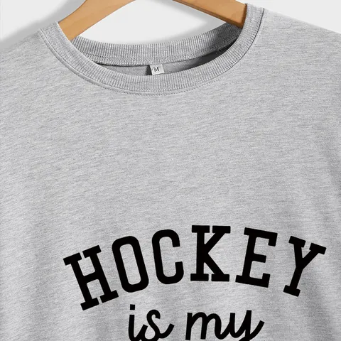 Dames Casual Katoenmix Sweatshirt Hockey Is My Favorite Season Letterprint Ronde Hals Lange Mouw Top