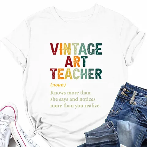 Maglietta da Donna Vintage Art Teacher con Stampa Grafica Casual in Misto Cotone Retrò Girocollo Manica Corta Top Estivo