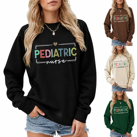 Felpa Pullover da Donna Pediatric Nurse con Grafica a Cuore Girocollo Casual Manica Lunga in Misto Cotone Autunno Inverno