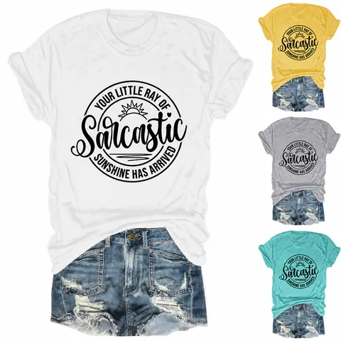 Dames Casual Katoen Bedrukt T-shirt Ronde Hals Korte Mouw Sarcastic Sunshine Graphic Tee Top