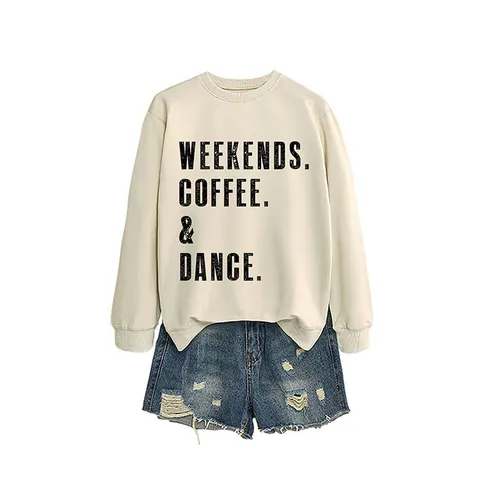 Γυναικείο Casual Βαμβακερό Φούτερ Weekends Coffee Dance Τύπωμα με Γράμματα Στρογγυλή Λαιμόκοψη Μακρυμάνικο Χαλαρό Τοπ Φθινόπωρο Χειμώνας