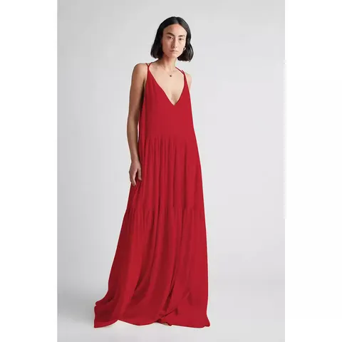 Damen Europa Sommer Lose Einfarbig Plissee Unregelmäßig Maxi Kleid Polyester Cami Strand Gestuftes Langes Kleid Damen