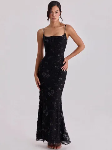 Elegantes Pailletten Abendkleid Für Damen Sexy Spaghettiträger Fischschwanz Maxi Kleid Für Party Bankett Formelles Polyester Kleid