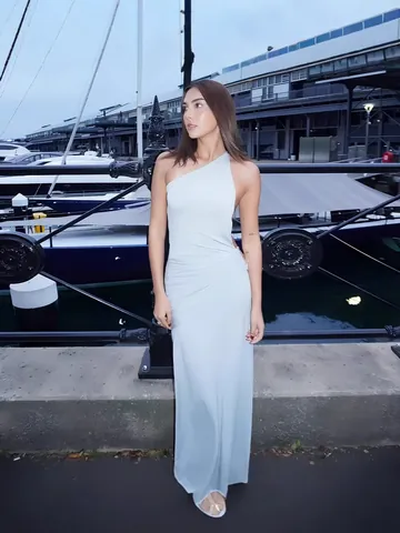 Damen Sexy Ein Schulter Rückenfrei Maxi Kleid Elegant Gerafft Slim Fit Ärmellos Abendgesellschaft Kleid Einfarbig Formelle Robe