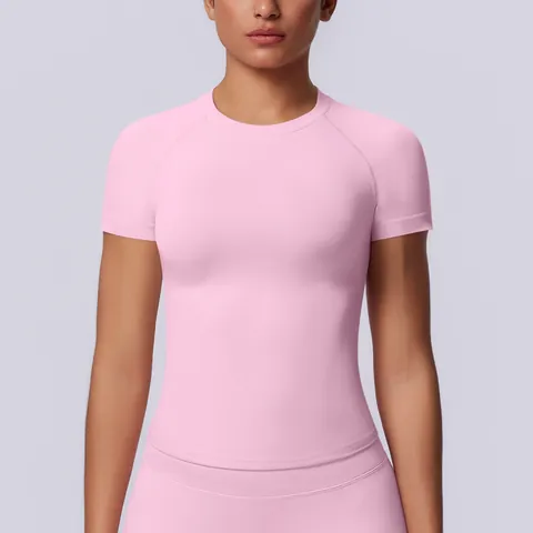 Maglietta Sportiva da Donna Senza Cuciture Tinta Unita Slim Fit Alta Elasticità Traspirante Yoga Corsa Fitness Gym Top a Maniche Corte