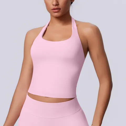 Women Seamless Halter Neck Sports Tank Top Tight Backless Yoga Running Workout Fitness Camisole Sleeveless Top