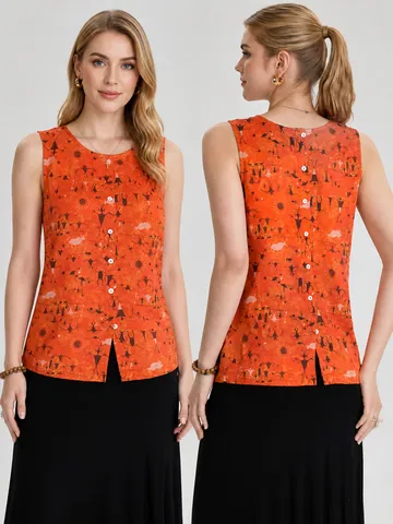 Haut Gilet de Yoga Style Néo-Chinois pour Femmes Jacquard Imprimé Tribal Respirant Séchage Rapide Réversible Haut