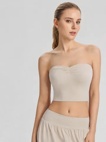 Top Bandeau de Yoga Antideslizante Sin Tirantes para Mujer Con Almohadillas de Pecho Mezcla de Algodón Transpirable Sujetador Deportivo