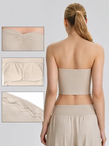 Top Bandeau de Yoga Antideslizante Sin Tirantes para Mujer Con Almohadillas de Pecho Mezcla de Algodón Transpirable Sujetador Deportivo