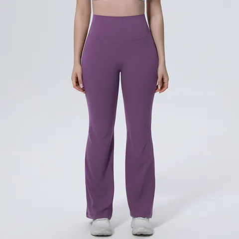 Women High Waist Flared Yoga Pants Butt Lifting Breathable Solid Color Nylon Spandex Slim Fit Sports Leggings Flare Bottom