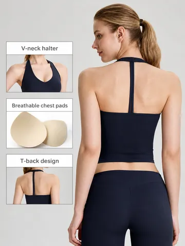 Γυναικείο Τοπ Γιόγκα με Λαιμόκοψη V και Halter Αντικραδασμικό Αθλητικό Γιλέκο Με Μαξιλαράκι Για Πιλάτες Τρέξιμο Γυμναστήριο Τοπ