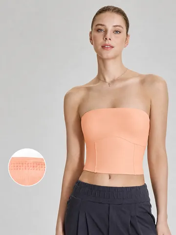 Γυναικείο Στράπλες Αντιολισθητικό Yoga Tank Top Σύσφιξη Μέσης Αθλητικό Μπουστάκι Χωρίς Ραφές Fitness Crop Top Με Ενίσχυση
