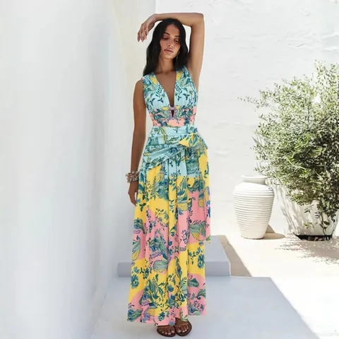 Damen Einteiliger Badeanzug Mit Strandrock Set Blumenmuster V Ausschnitt Rückenfrei Boho Urlaub Bademode Top And Bottom