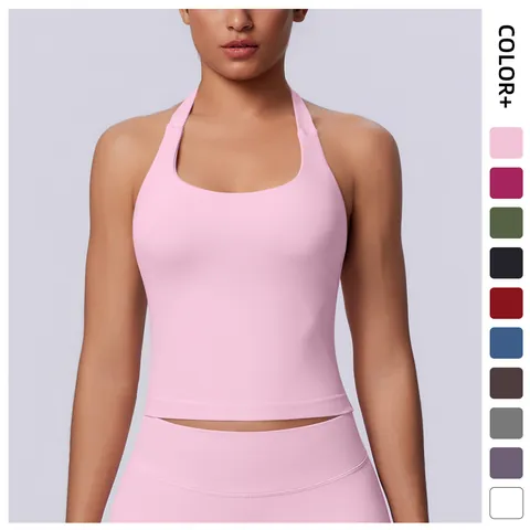 Women Seamless Halter Neck Sports Tank Top Tight Backless Yoga Running Workout Fitness Camisole Sleeveless Top