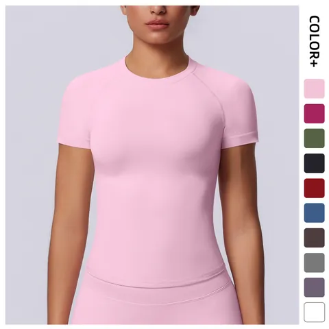 Maglietta Sportiva da Donna Senza Cuciture Tinta Unita Slim Fit Alta Elasticità Traspirante Yoga Corsa Fitness Gym Top a Maniche Corte