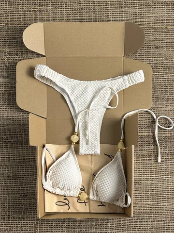 Women Sexy Halter Beaded Bikini Set Textured Solid Color Two Piece Swimsuit For Summer Beachwear Vacation Top And Bottom