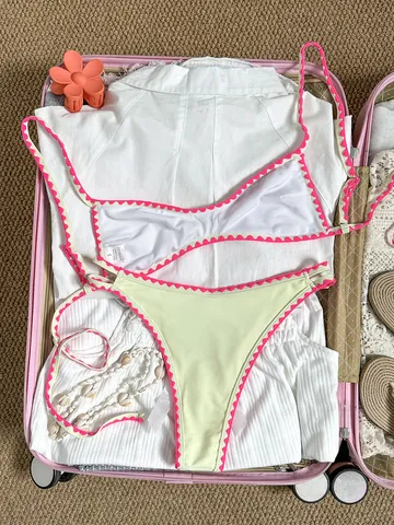 Damen Retro Blumenmuster Bikini Set Sexy Zweiteiler Badeanzug Mit Stickerei Rand Bademode Hot Girl Badeanzug Top Und Bottom