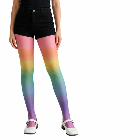 Collants Arc-en-ciel à Rayures Dégradées pour Femmes 20D Ultra Fins Nylon Élasthanne Collants pour Fête Style Dopamine Japonais