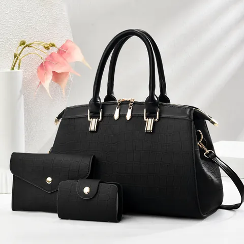 Women's Croc Embossed Boston Handbag With Pouch And Card Holder Large Capacity PU Leather Commute Tote Crossbody Bag