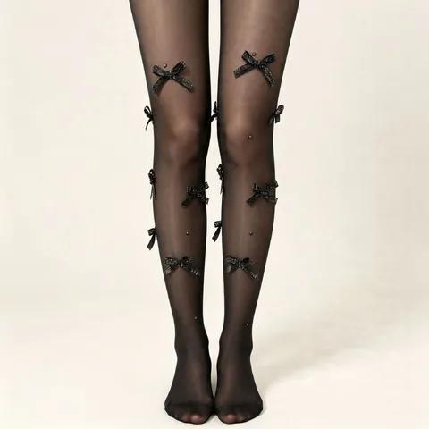 Lolita Süße Schleife Stumpfhose Damen Ultradünn Anti Haken Pantyhose Mit Künstlichen Perlen Sexy Weiß Schwarz Strumpfhose Sommer Strümpfe