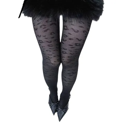 Women's Leopard Print Jacquard Mesh Tights Sexy Retro Slimming Pantyhose For Fashionable Outfits