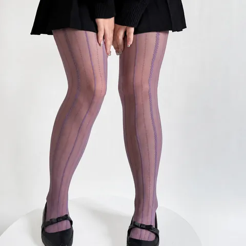 Women's Plus Size Jacquard Tights Vertical Stripe Cable Dot Sheer Pantyhose Thin Transparent Stockings For Women